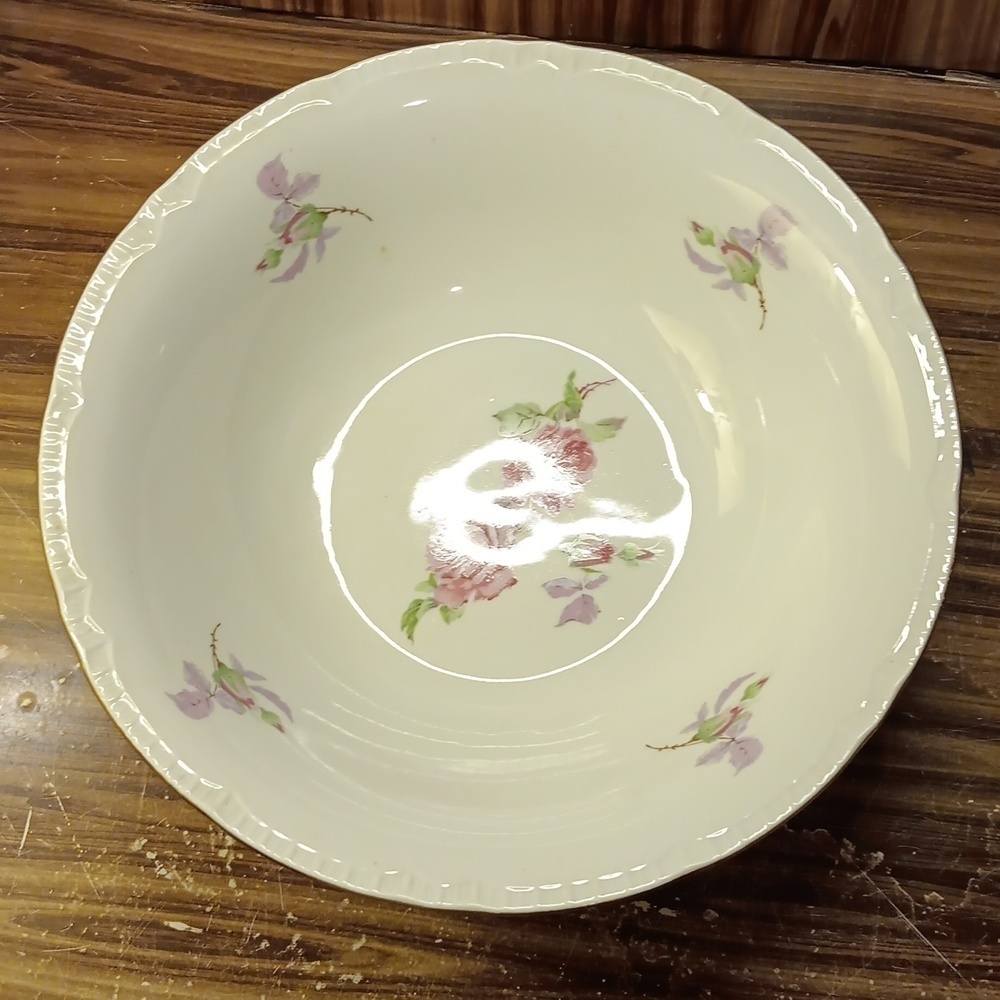 Vintage Czech Bohemian serving bowl pink roses